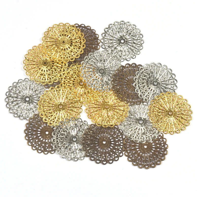 10Pcs 43x43mm Mixed Round Metal Crafts Flower Filigree Wraps Connectors For Jewelry Making Scrapbook Findings DIY Home Decor Qme