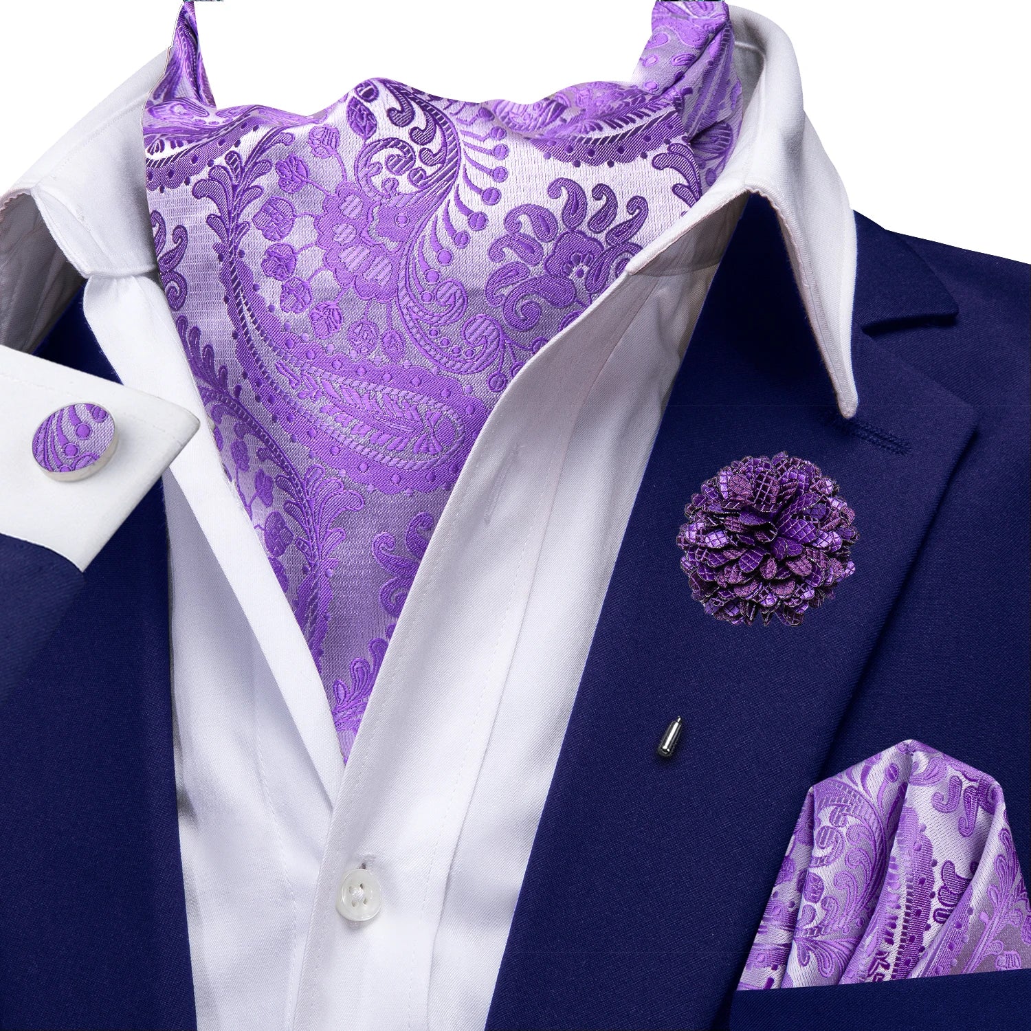Hi-tie Mens Ascot Brooch Black Blue Red Gold Purple Paisley Cravat Qme AS-1130-XH-0073