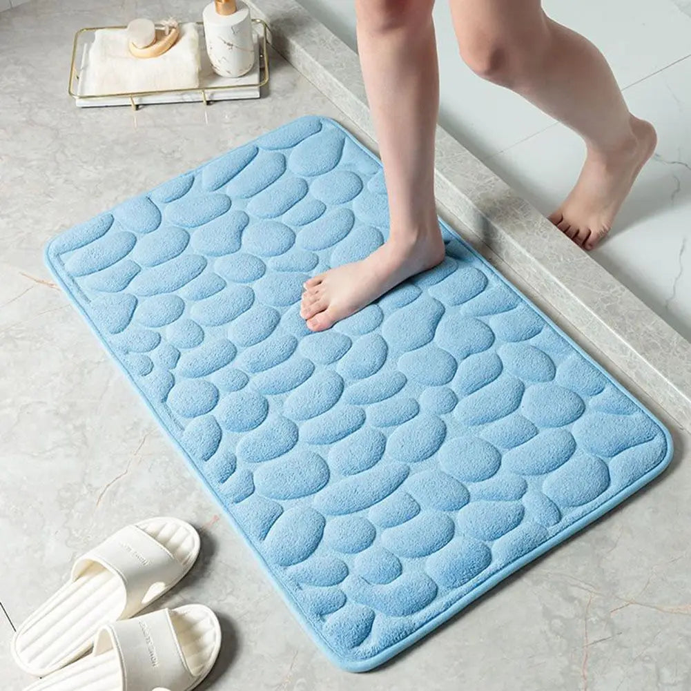 Memory Foam Bathroom Mat Pebble Carpets Super Soft Toilet Washable 40*60cm Absorbent Bathmats Bathroom Qme Light Blue