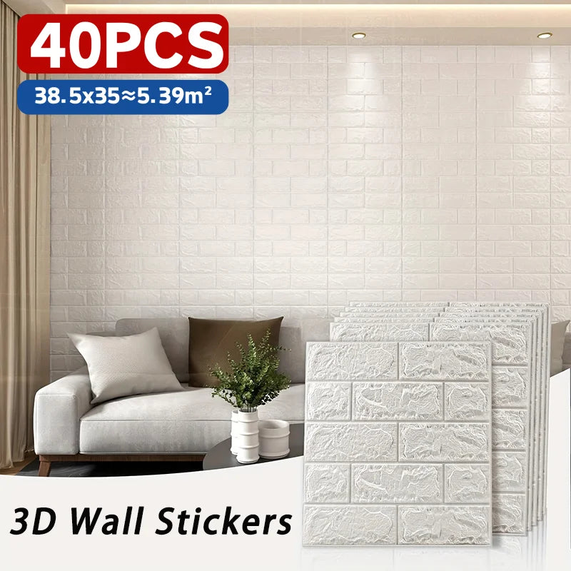Self Adhesive Foam Brick Wallpaper 38 5x35cm White Black Waterproof Qme