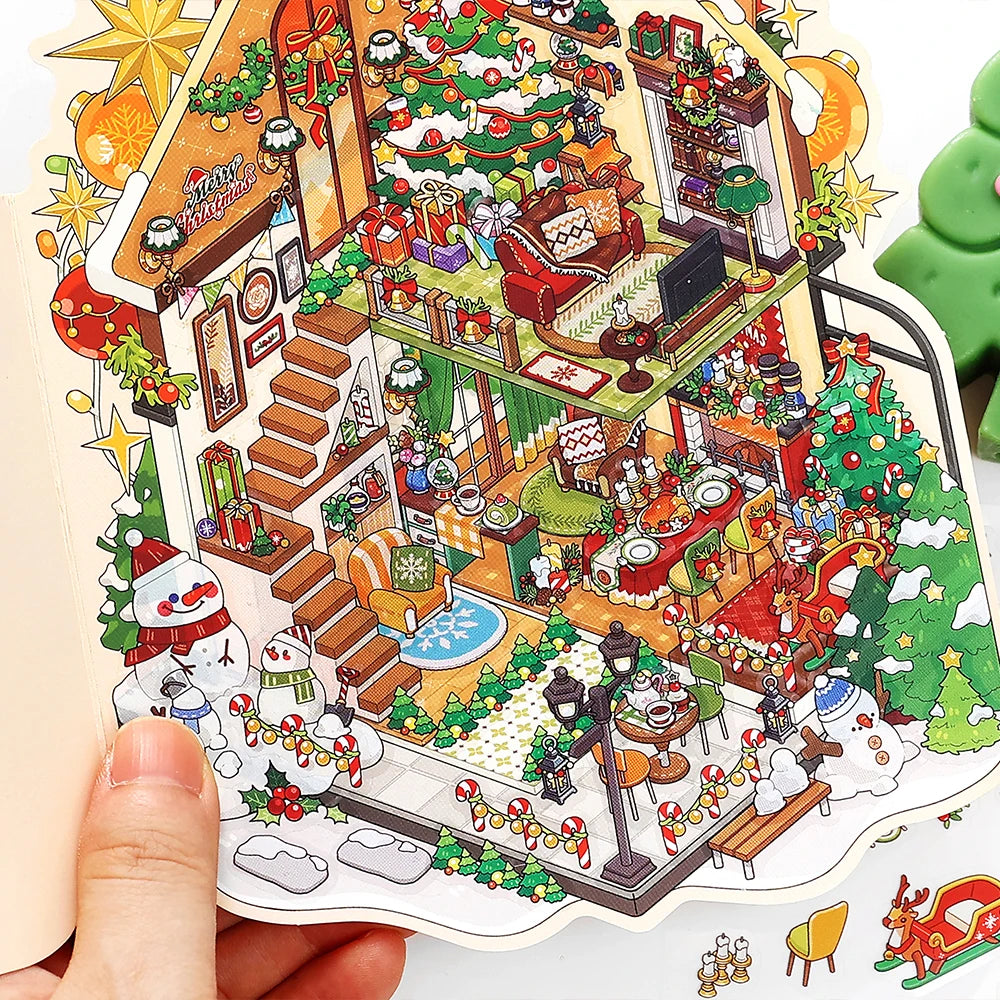 3sheets/bag Today's Business Series Happy Christmas Theme 2.5D PET White Card Diorama Stickers for Scrapbooking DIY Qme