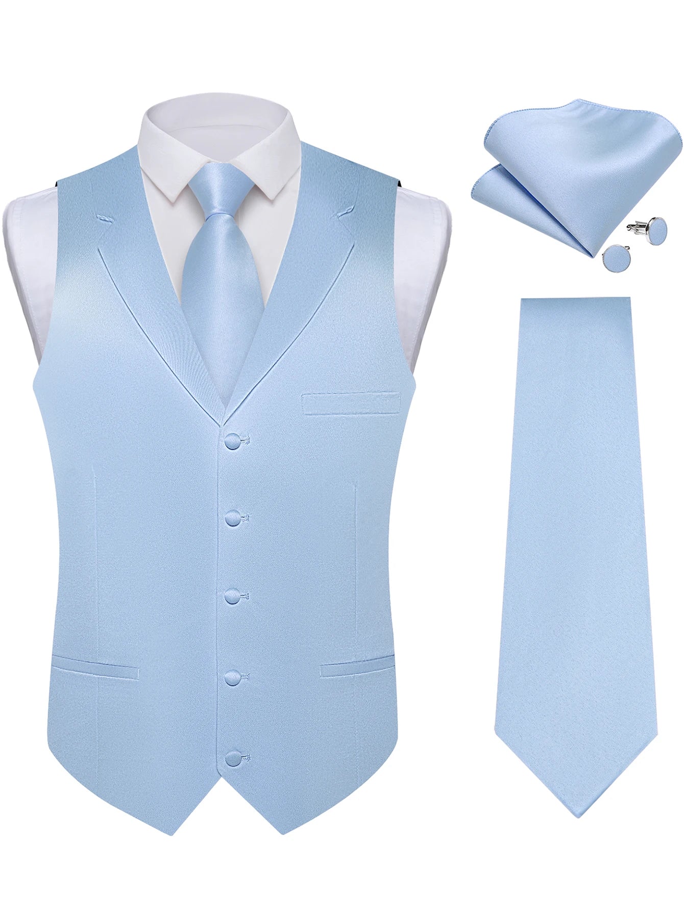 Men's Solid Suit Vest Tie Formal Waistcoat Matching Necktie Satin Qme MJ-0696 XXXL