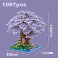 DIY Discoloration Cherry Blossom Flower Pink Tree House Train Assembly Building Blocks Classic Model Bricks Sets Kid Boy Girl Qme Purple-Small