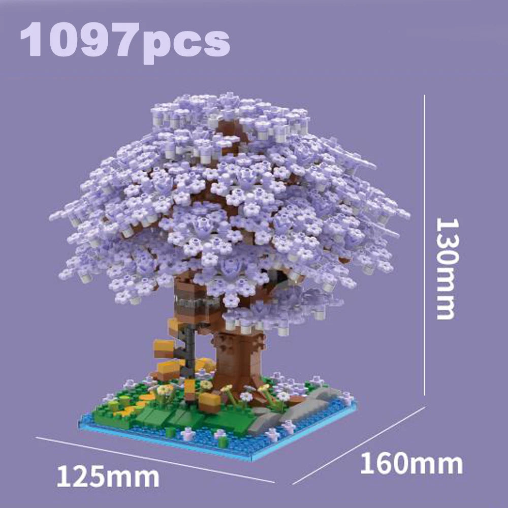 Pink Cherry Tree House Building Micro-particle Building Block Classic Model Girl Boy Difficult Assembly Miniature Blocks Toy Kid Qme