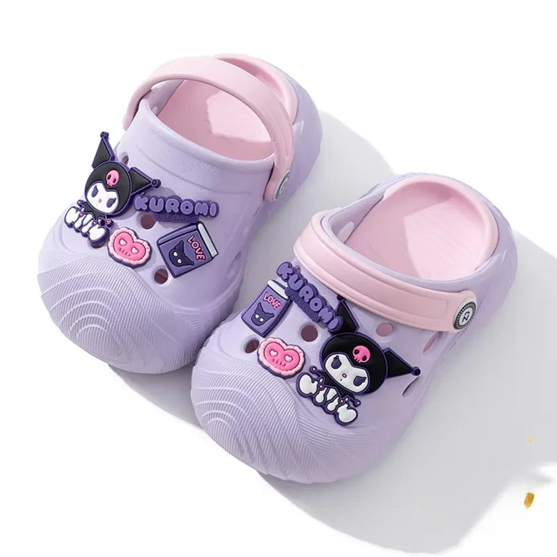 Hello Kitty Kuromi Soft-Soled Perforated Sandals Summer Student Slip-On Sandals Outdoor Non-Slip Cartoon Sandals Qme