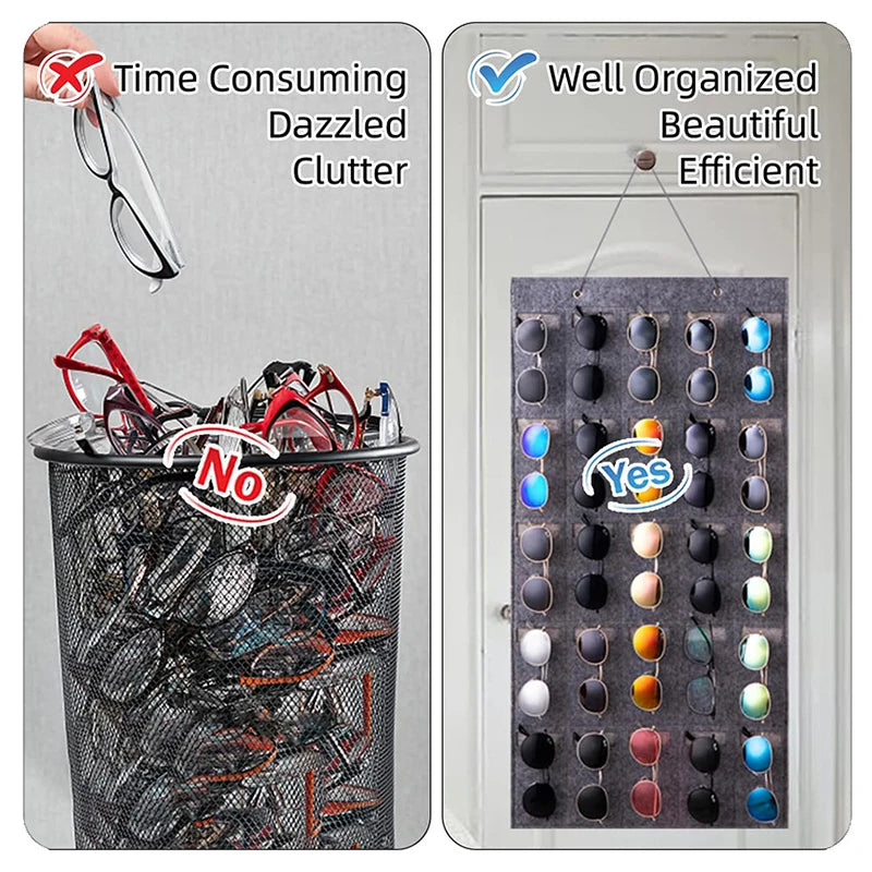 Wall Display 25 Slots Sunglasses Organizer Storage Sturdy Rope Felt Qme