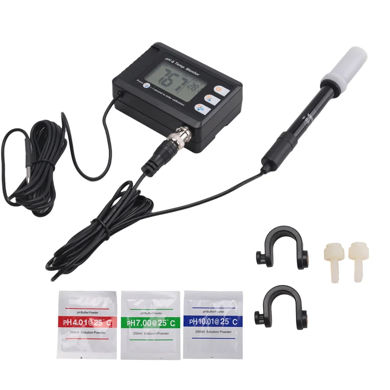 A02F-Digital Temperature& PH Meter Combo, Aquarium Thermometer With Automatic Calibration Function PH Monitor Qme Black NONE
