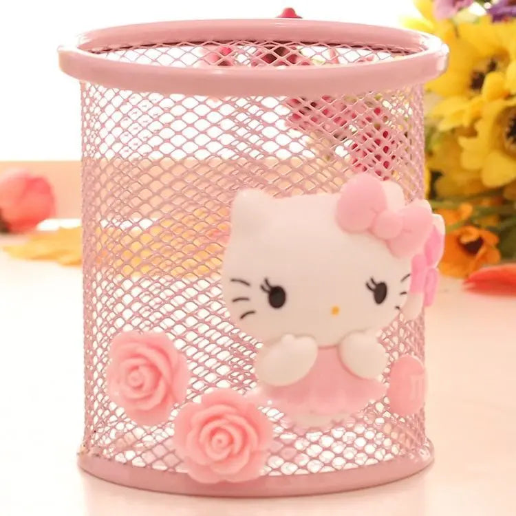 Cute Hello Kitty Metal Desktop Pen Holder Decorative Storage Box Qme 7