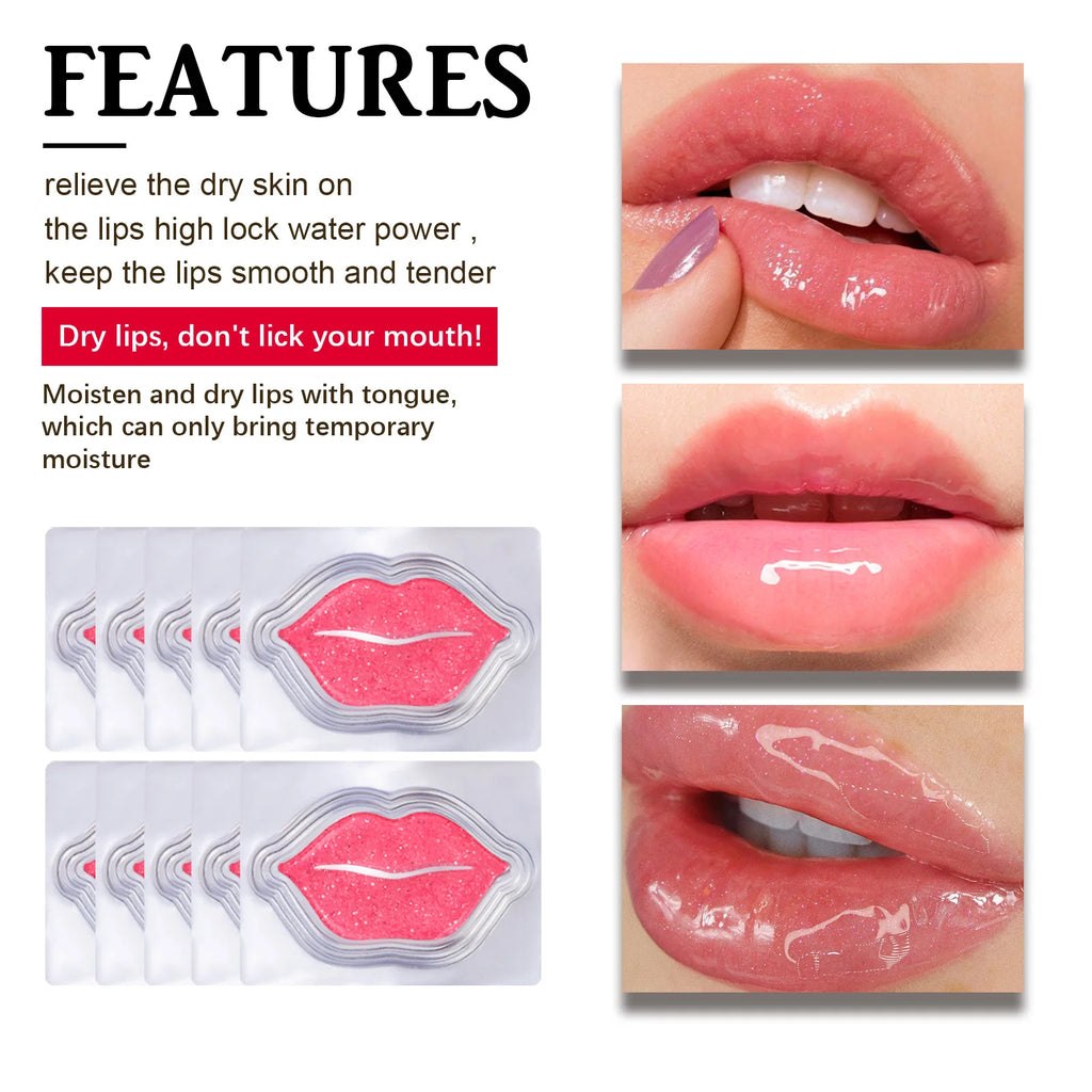 10Pcs Marine Collagen Lip Mask Nourishing Lip Care Moisture Fruits Essence Firming Moisturizing Labial Gel Patch Lips Pad Patche Qme