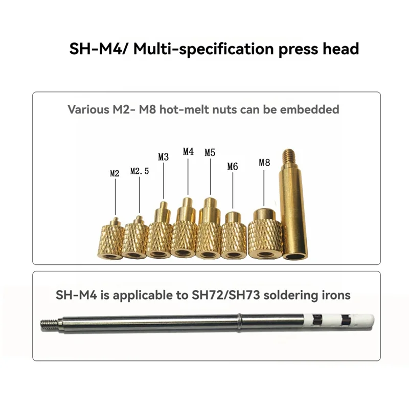 A02F-Multipurpose M2 To M8 Brass Knurled Nut Heat Set Insert Tool For 3D Printing And Soldering Iron For SH72 SH73 Qme