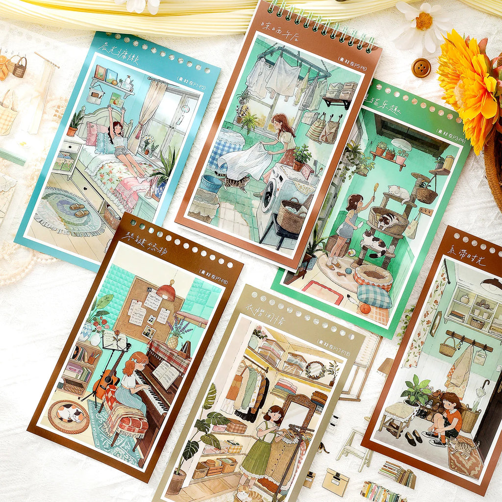 TIANZI 20+11 Pcs PET Die Cut Stickers Book Retro Cartoon Decorative Scrapbooking Materials Handmade Japanese Stationery Supplies Qme