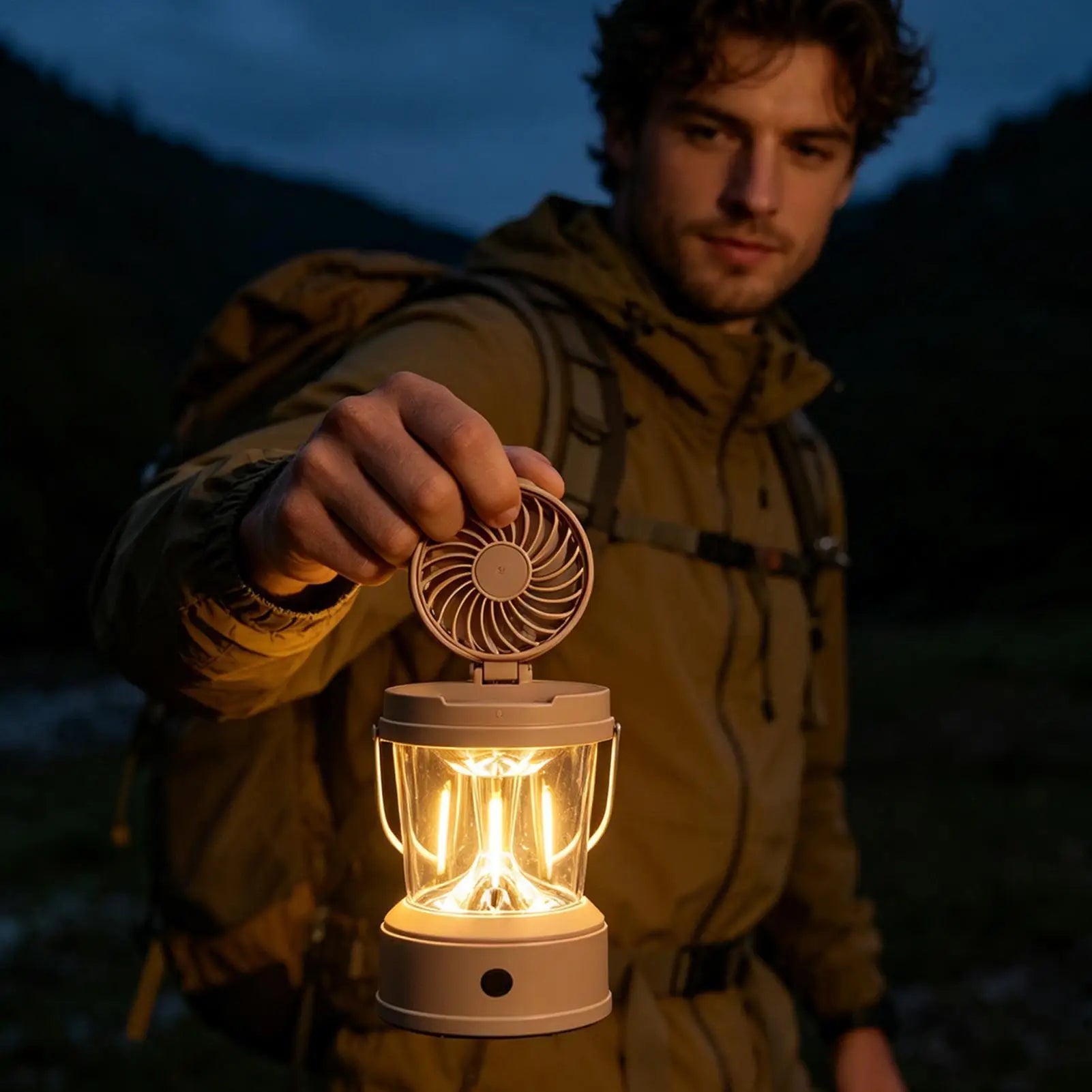 Camping Fan LED Lantern Foldable Portable 2-in-1 Brightness Electric Qme