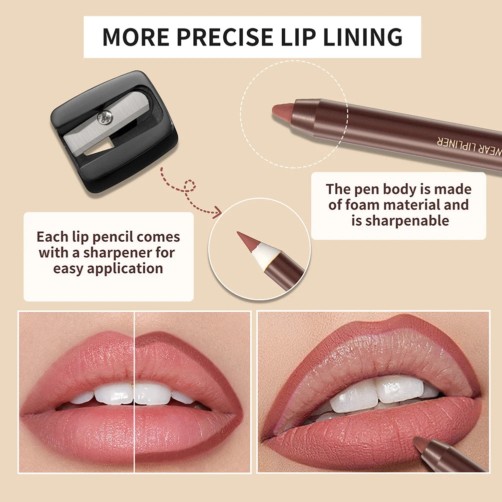ART VALUE 6 Colors Nude Lipstick Pencil Makeup Sets Waterproof Lasting Sexy Red Lip Liner Pen Matte Lip Contour Pen Lip Stain Qme