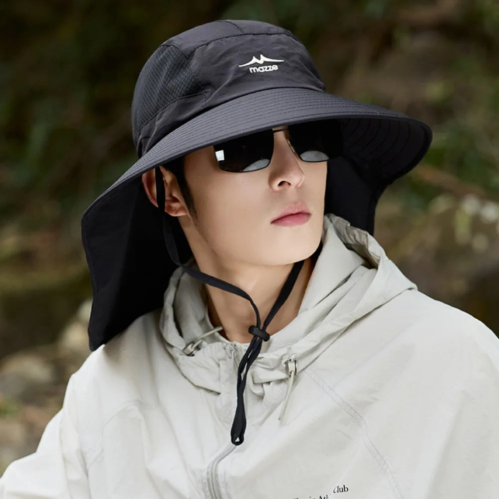 Fashion Mesh Men Fishing Hat UV Protection Sunscreen Male Fisherman Cap Mountaineering Portable Outdoor Sun Hat Hiking Qme Black