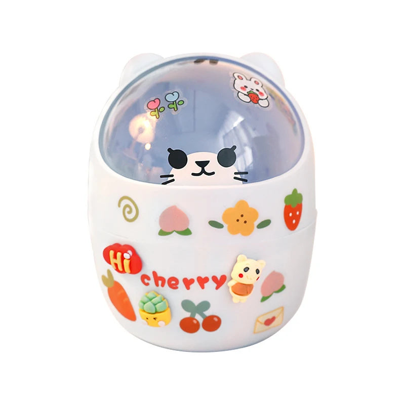 Lid Trash Can Small Pen Holder Give Sticker Mini Kawaii Bedroom Desk Qme