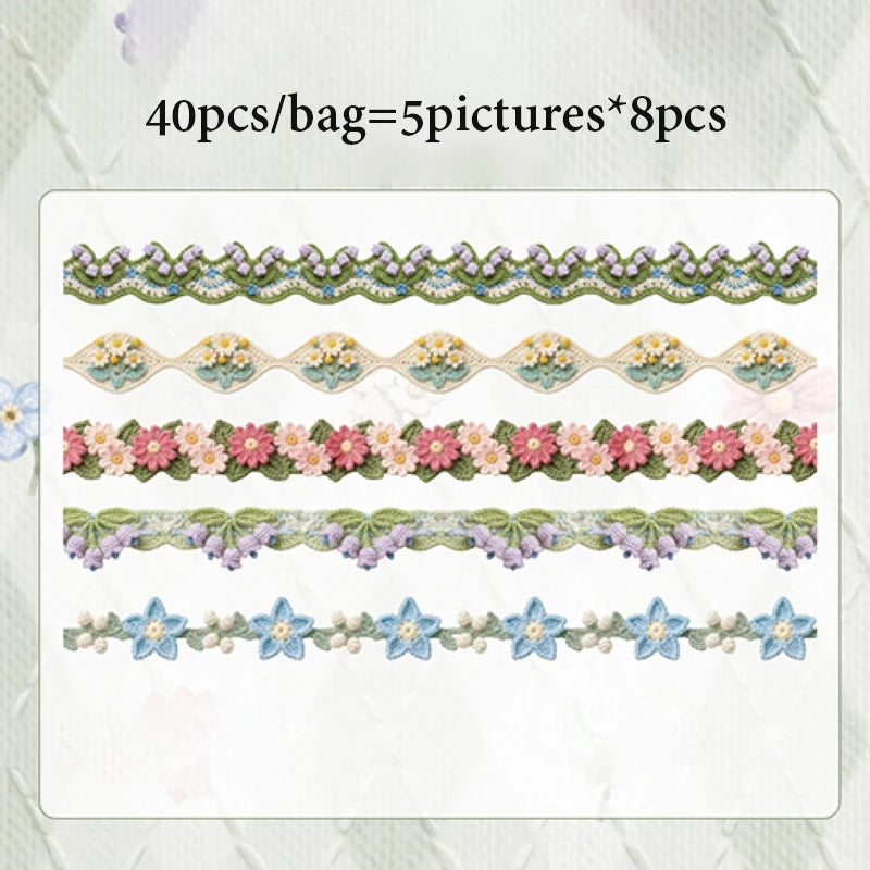 Vintage Crochet Pattern Long Stickers, Bulk Scrapbook Stickers with Assorted Designs, Multi-use Journal Decor KitVintage Crochet Qme B