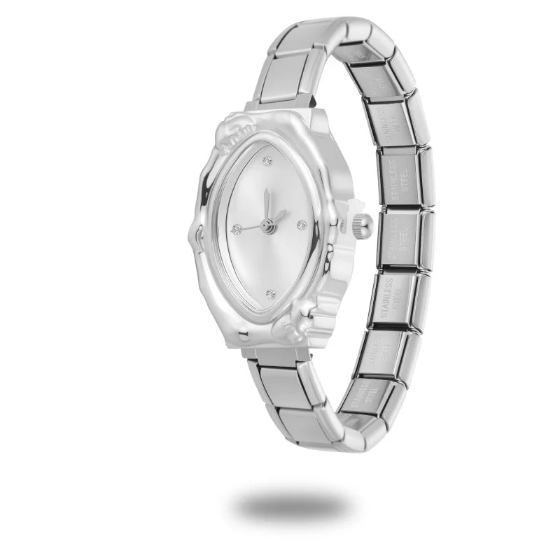 Women's Men's DIY Width Italian Elastic Charm Stainless Oval Watch