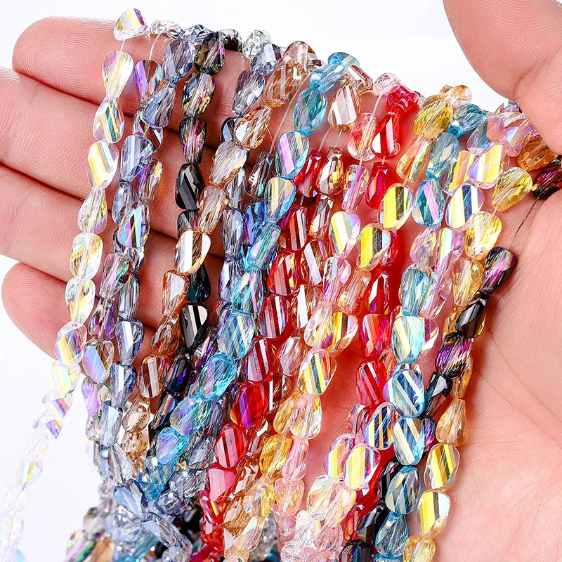 2 Sizes Faceted Glass Twisted Beads AB Color Craft Loose Spacer Beads for DIY Jewelry Bracelet Necklace Earring Making Crafting Qme