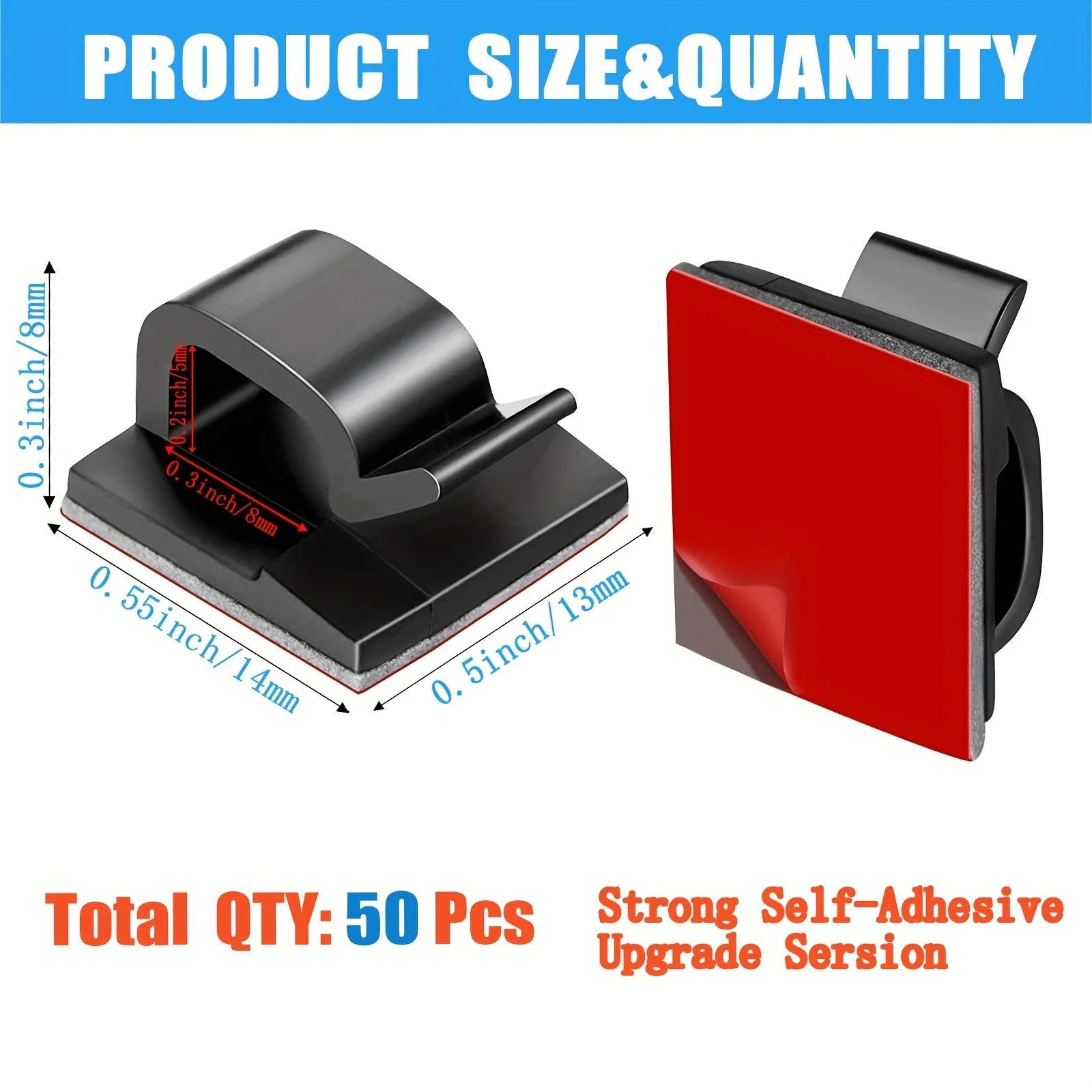 50/100pcs Self-Adhesive Cable Clips: The Ultimate Cable Management Solution for Home & Office! Qme
