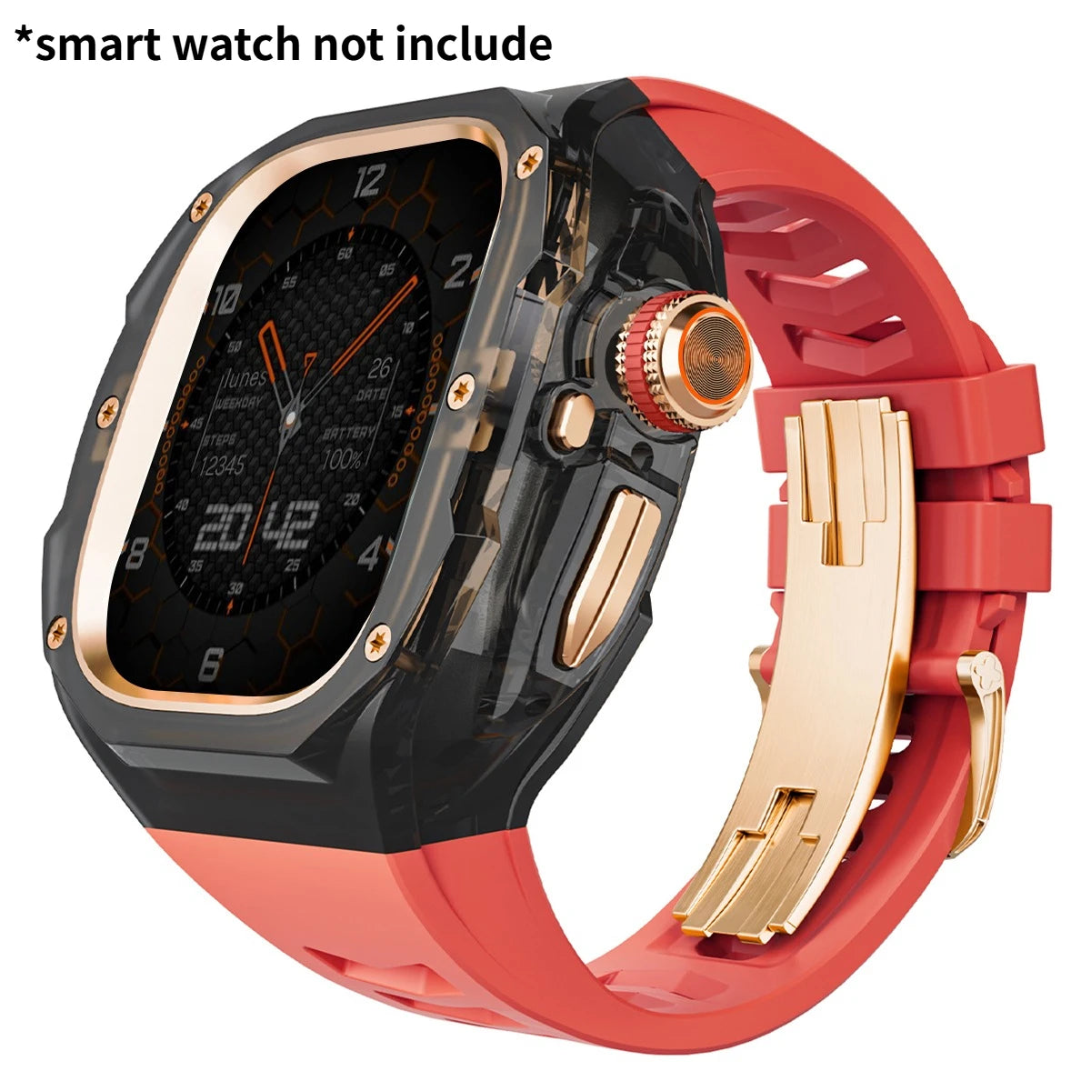 Refit Mod For Apple Watch Ultra 3/2 49mm Transparent Case Silicone Band Refit Kit For iWatch Series 11 Metal Butterfly Buckle Qme RBRG 49mm-For ultra 3 2 1