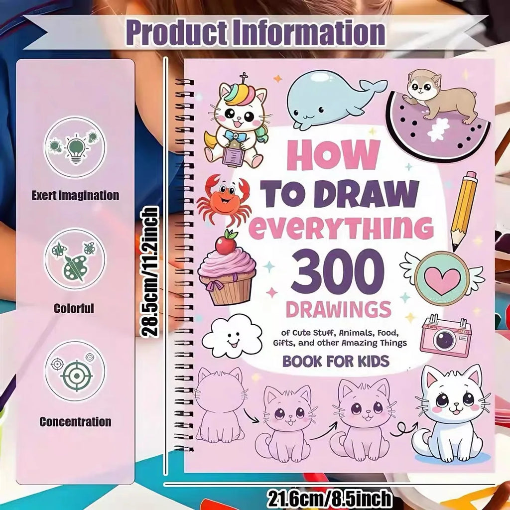 300 Cute Step-by-Step Simple Drawings How to Draw Anything for Painting Enthusiast Adorable Animals Food Gifts-Drawing Guide Boo Qme