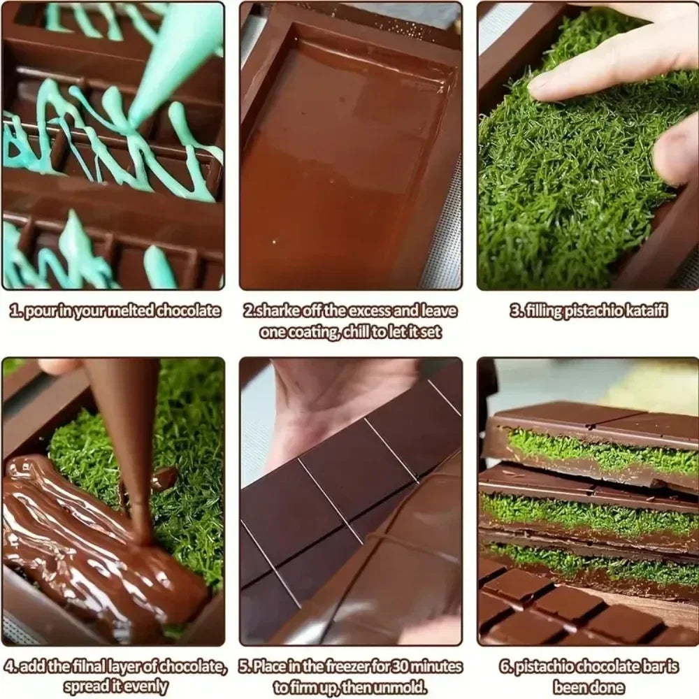 8 12 24 Cells Chocolate Mold DIY Bar Silicone Pistachio Candy Handmade Qme