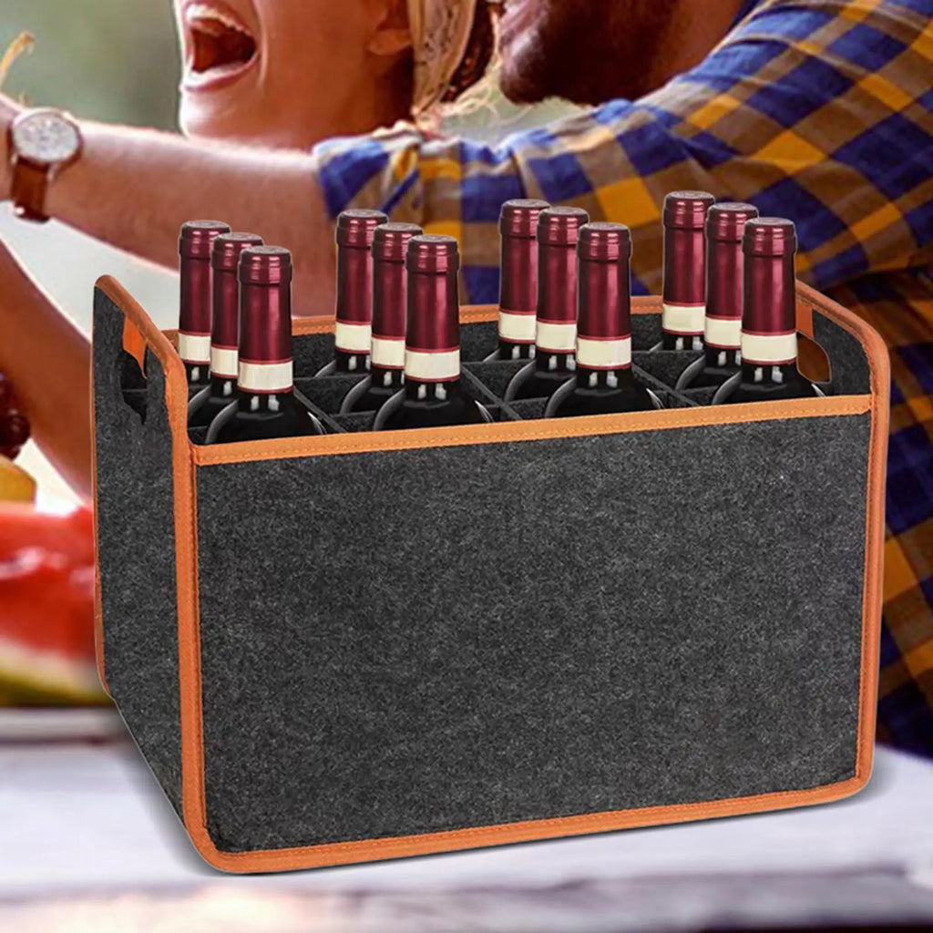 Wine Travel Bag 12-Bottle Felt Carrier Storage Box Divider Liquor Qme