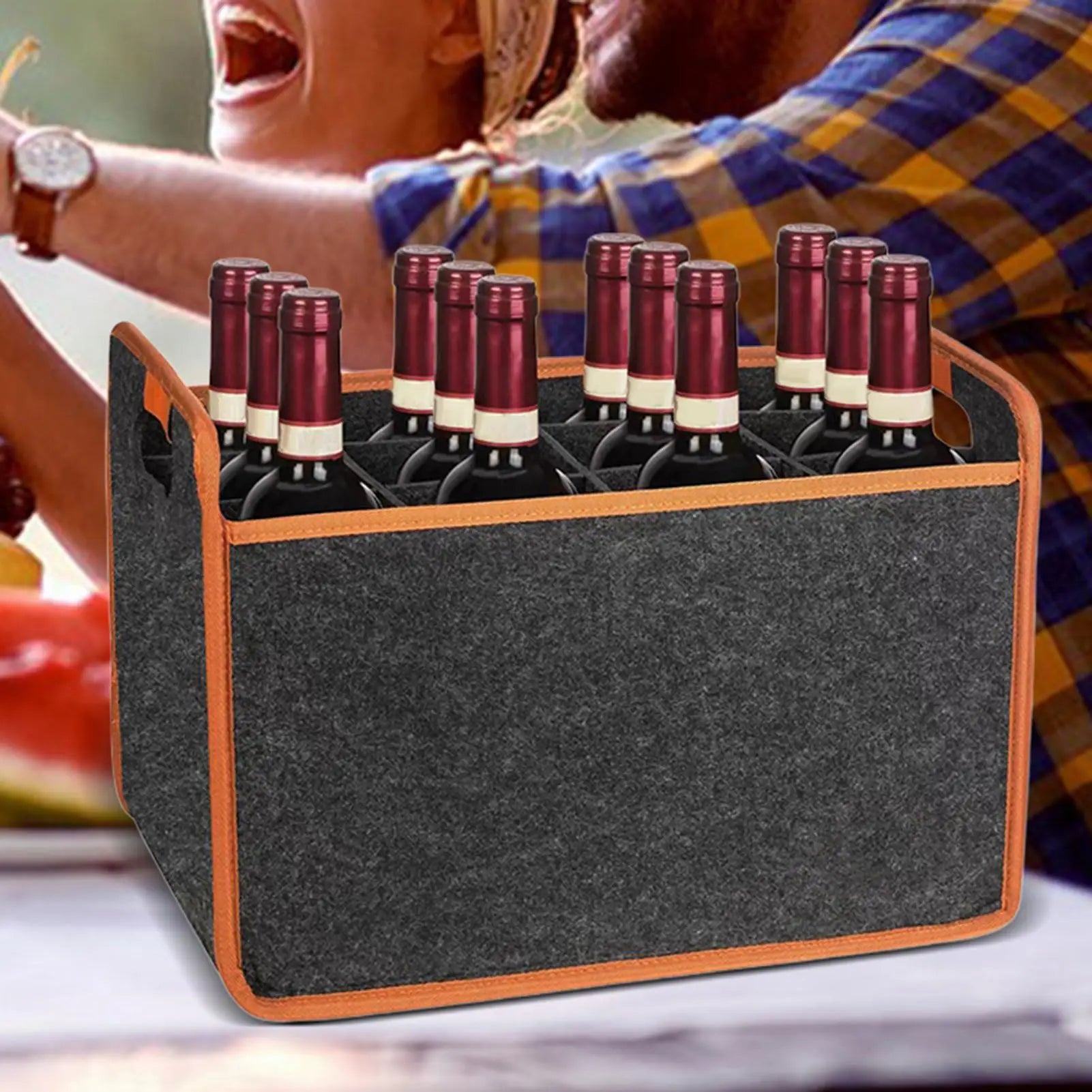 Wine Travel Bag 12-Bottle Felt Carrier Storage Box Divider Liquor Qme