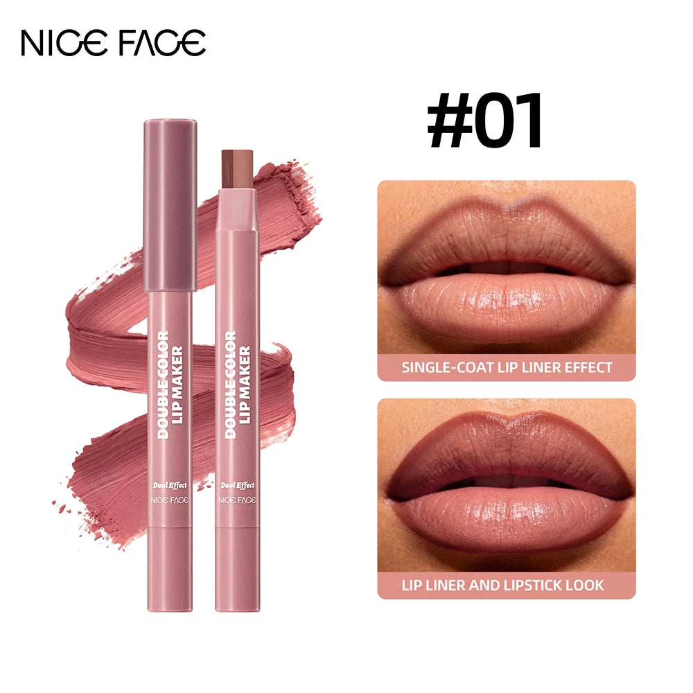 Double Color Lip Liner&Lipstick Pen Makeup Mist Matte Contour Tint Lipstick Pencil 2 In 1 Nude Brown Lipliner Pen Balm Cosmetic Qme 01