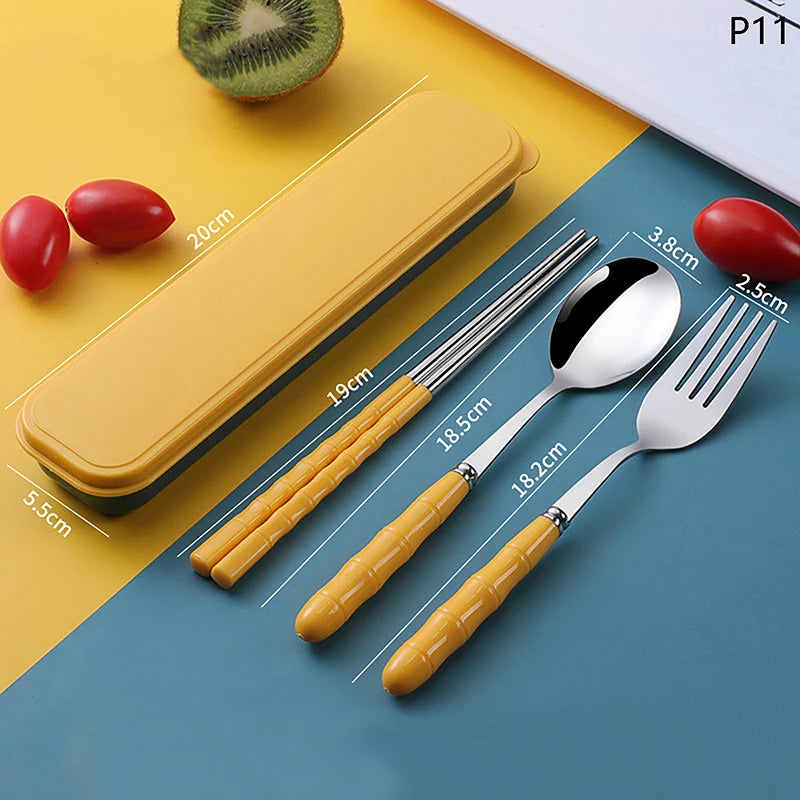 Chopsticks Spoons Forks Sets Stainless Steel Portable Tableware Qme 11