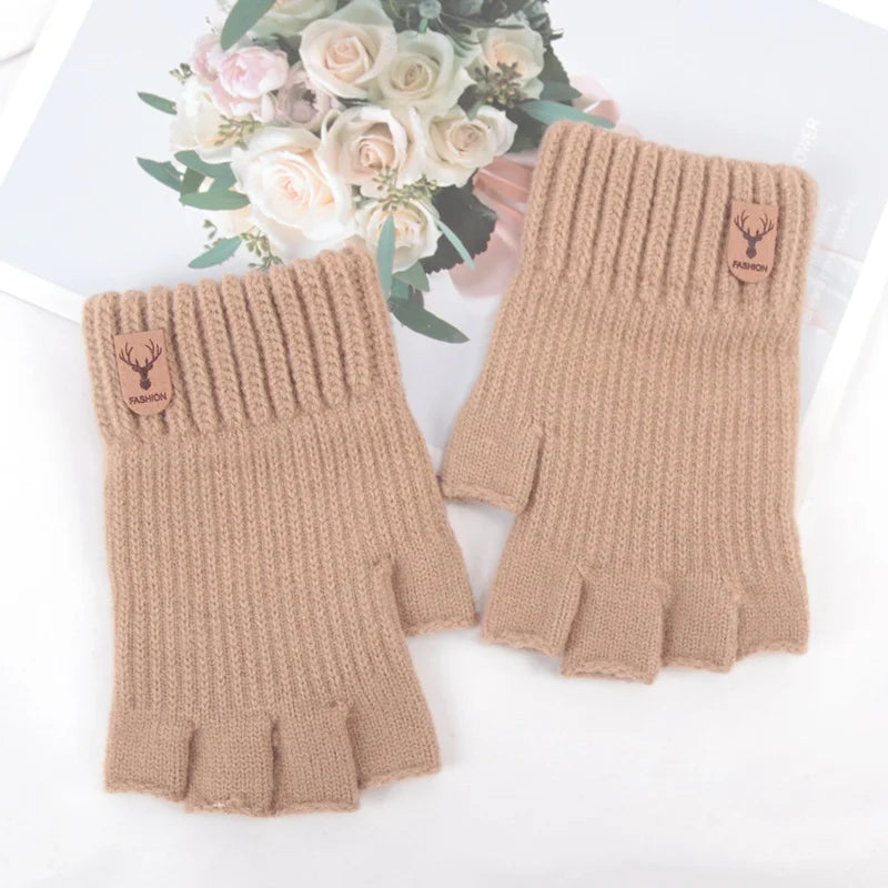 Black Winter Thick Elastic Knitted Gloves Warm Writting Office Cycling Fingerless Glove for Men Women Touchscreen Work Gloves Qme camel