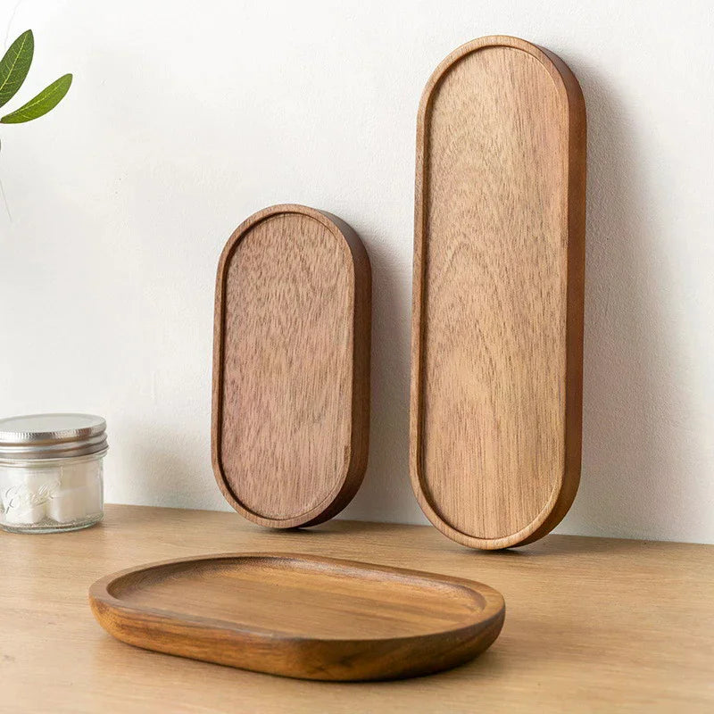 Japanese Tableware Wooden Plate Beech Oval Tray Mini Solid Wood Small Plate Children's Whole Wooden Plate Wooden Plate Qme