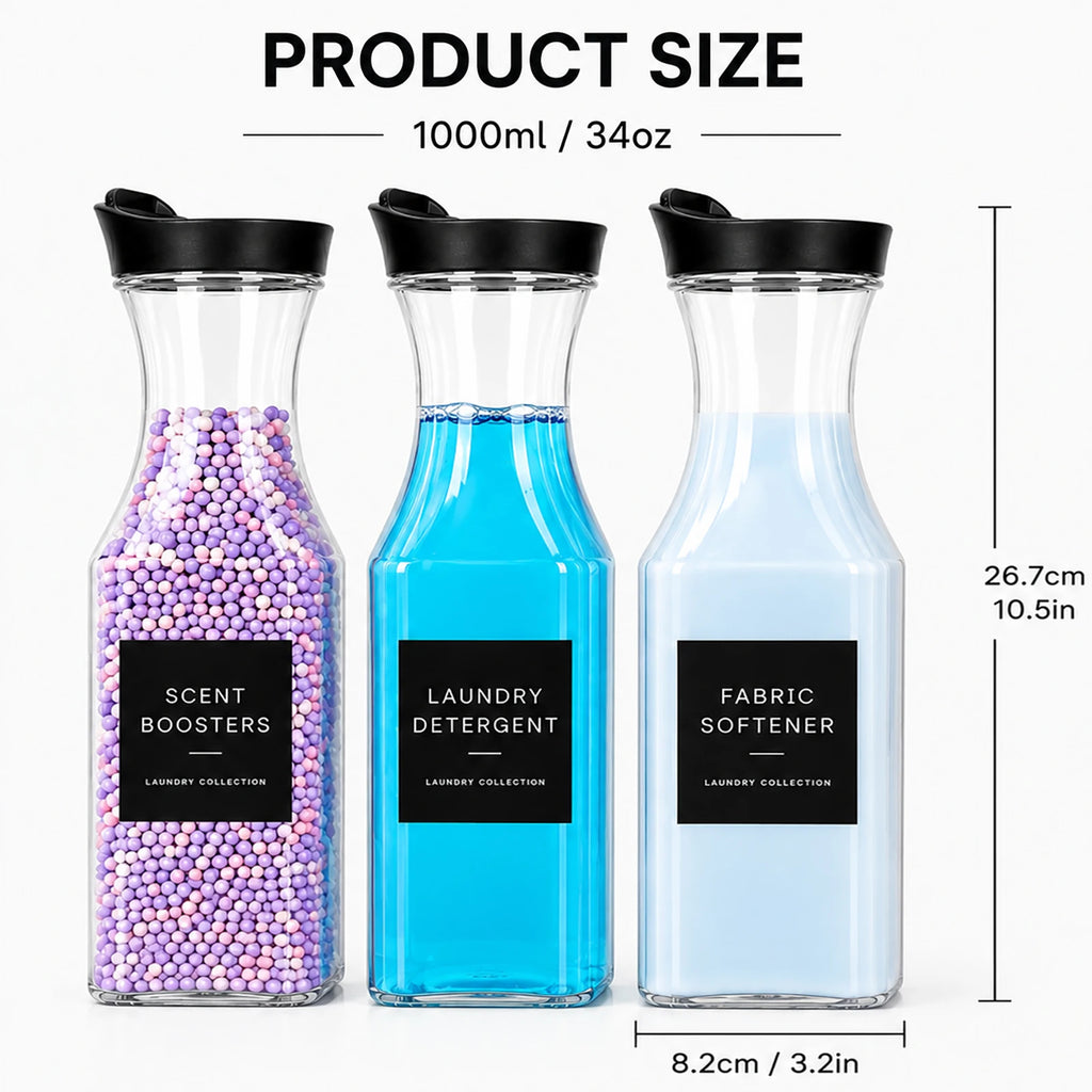 3Pack Clear Laundry Room Containers Laundry Soap Dispenser Bottle Set for Liquid Detergent Scent Boosters Softener Qme
