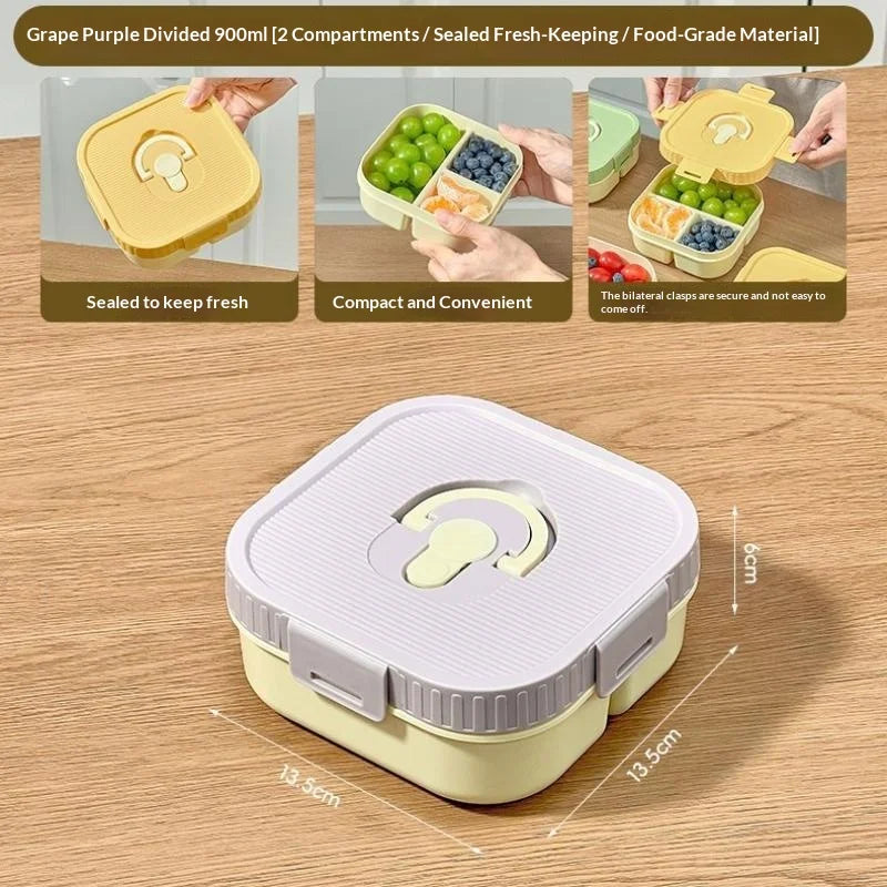 Portable Plastic Lunch Box Compartment Microwave Safe Fruit Salad Qme Double grid Purple