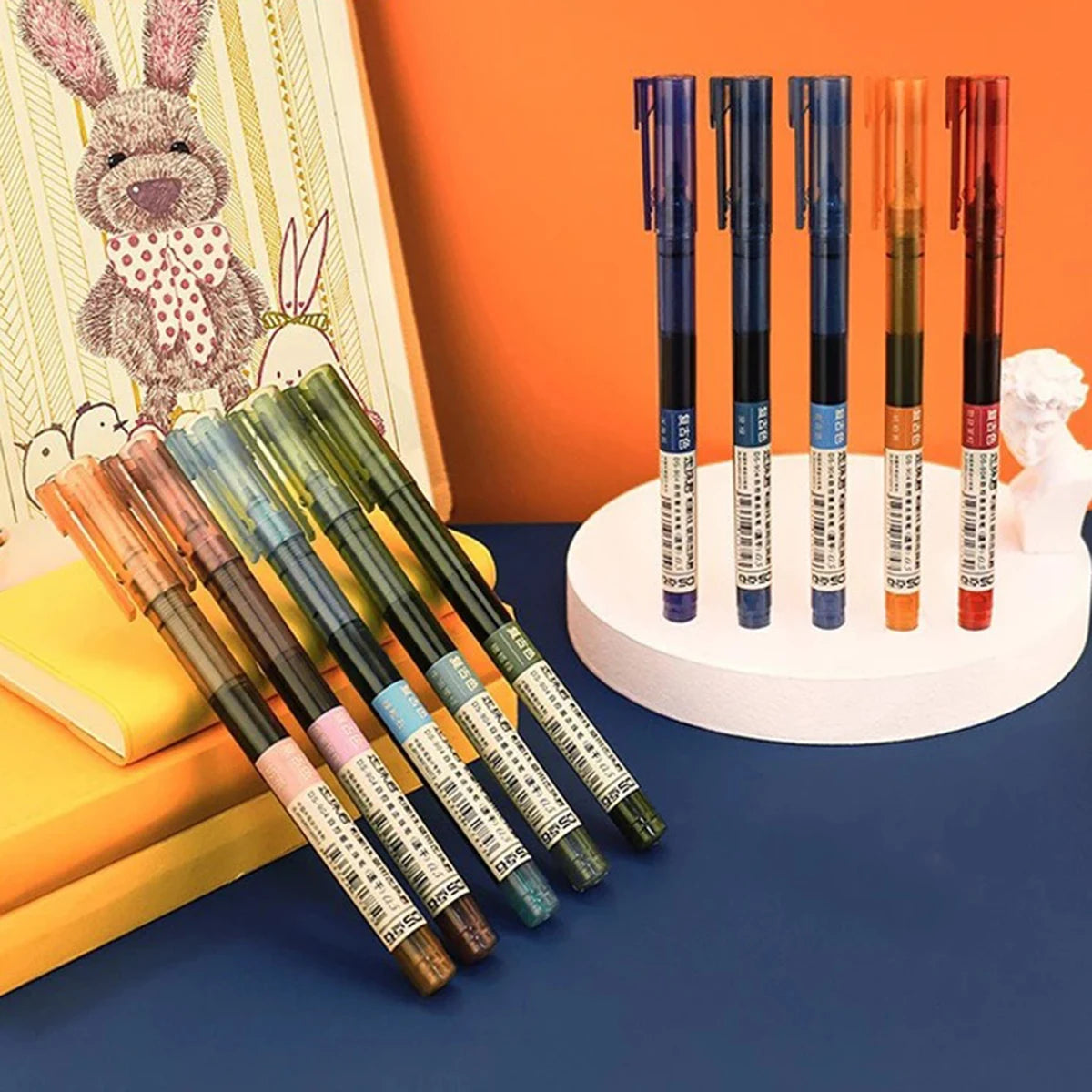 5Pcs/set High Quality Needle Type Colored 0.5mm Gel Pens Straight Liquid Ballpoint Pen Kawaii Stationery Supplies Writing Qme