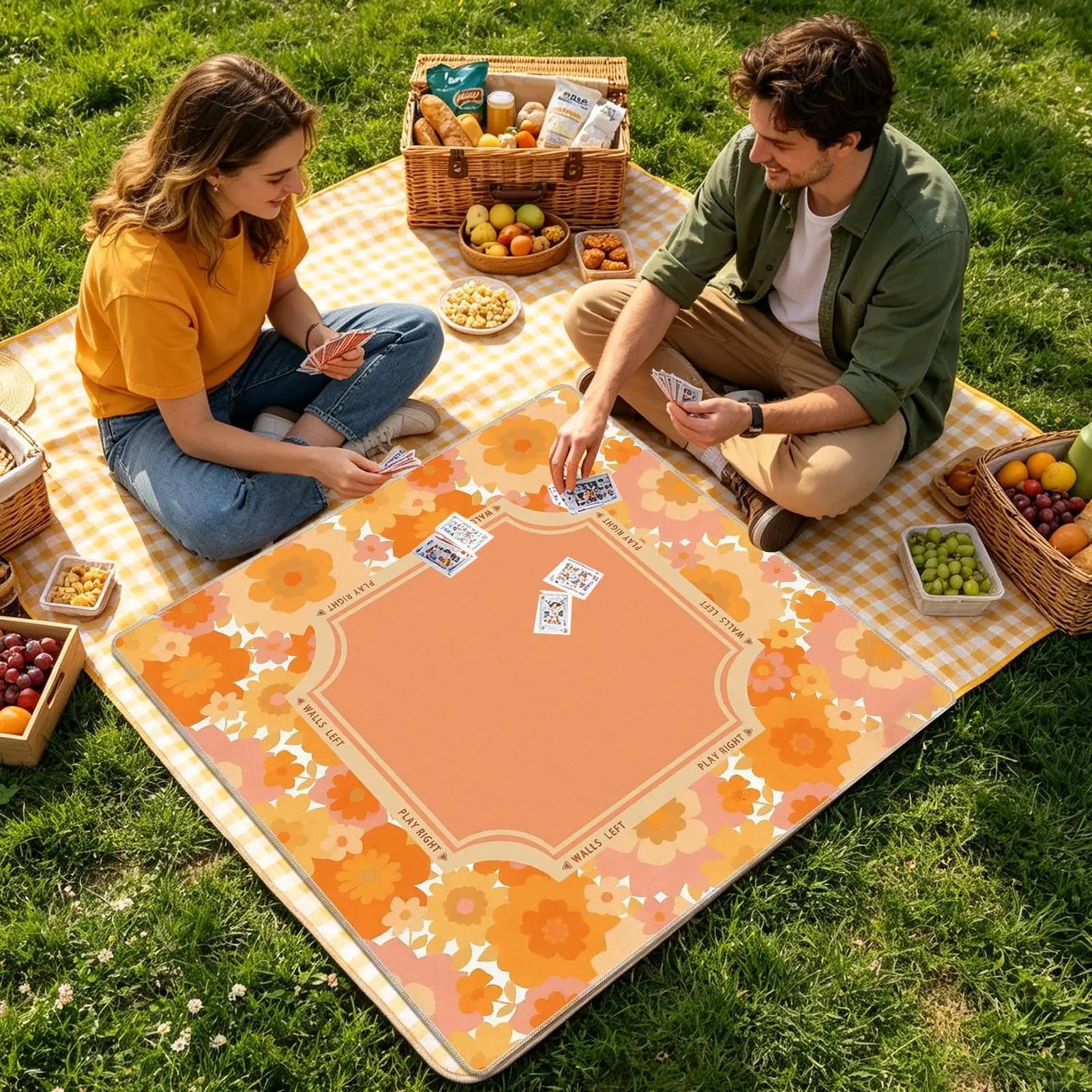 Mah Jongg Mat Vintage Non-slip Tropical Plants 80x80cm Portable Qme