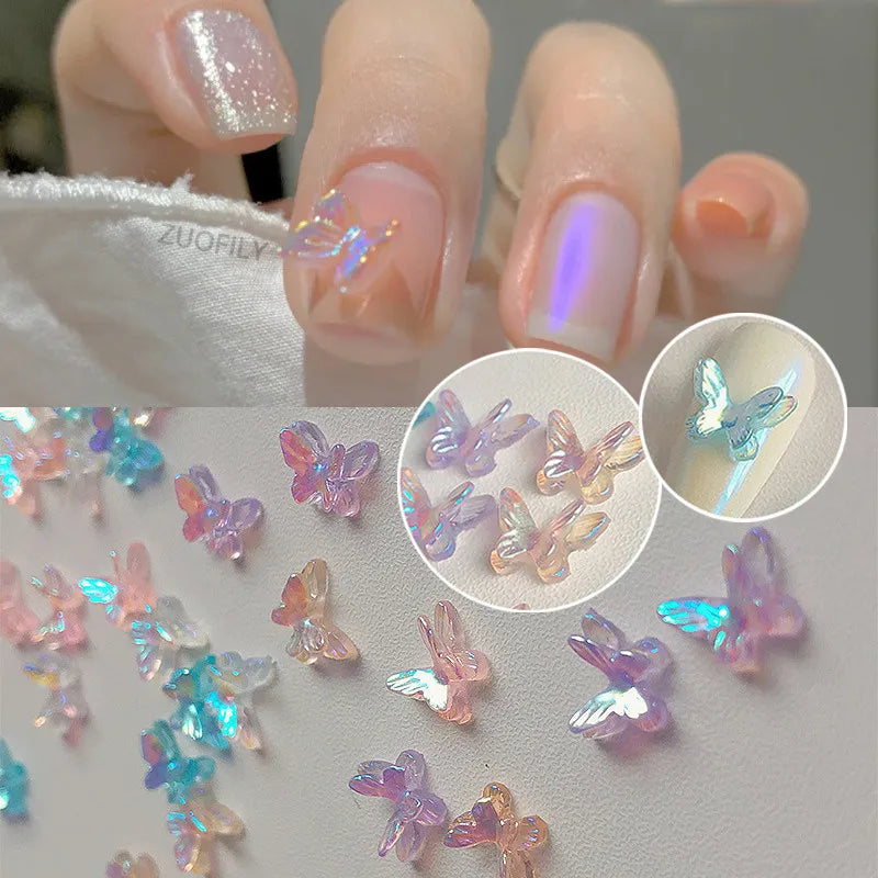 10/20pcs Aurora Glitter 3D Colorful Butterfly Nails Jewelry DIY Resin Manicure Decals Nail Art Decorations Accessories 2021 New Qme