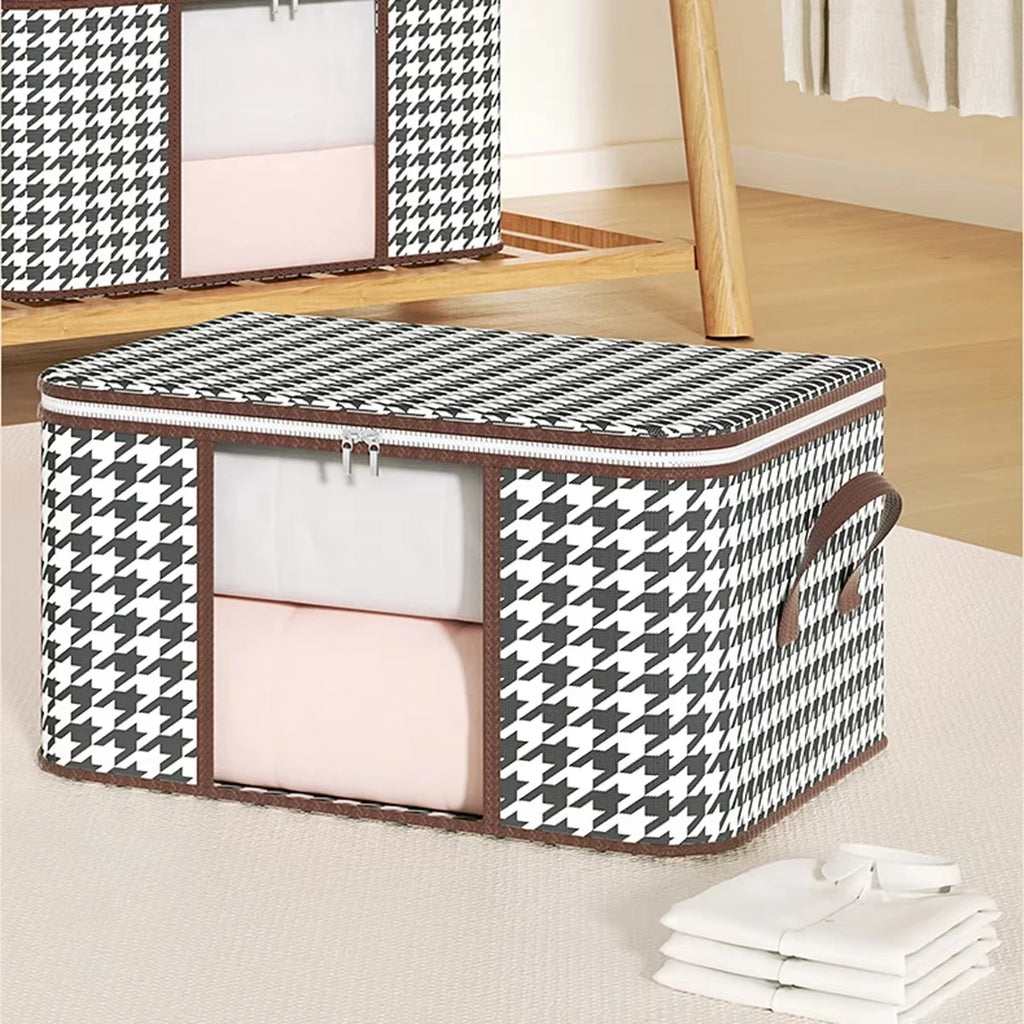 Visible Large Capacity Storage Box Portable Household Clothes Organizer With Handles Foldable Dustproof Quilt Zipper Container Qme
