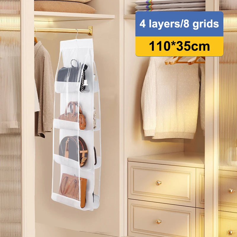 Oxford Cloth Handbag Storage Bag Family Closet Bedroom Black Hanging Qme White 8 grids