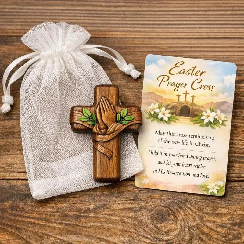 Small Pocket Prayer Cross Card Portable Wooden Bag Easter Christmas Qme
