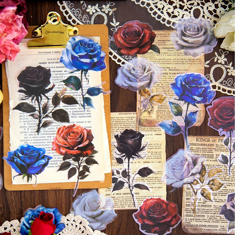10 pcs/pack Large size rose Stickers Decorative Stick Labels Diary Album Scrapbooking material DIY junk journal supplies Qme
