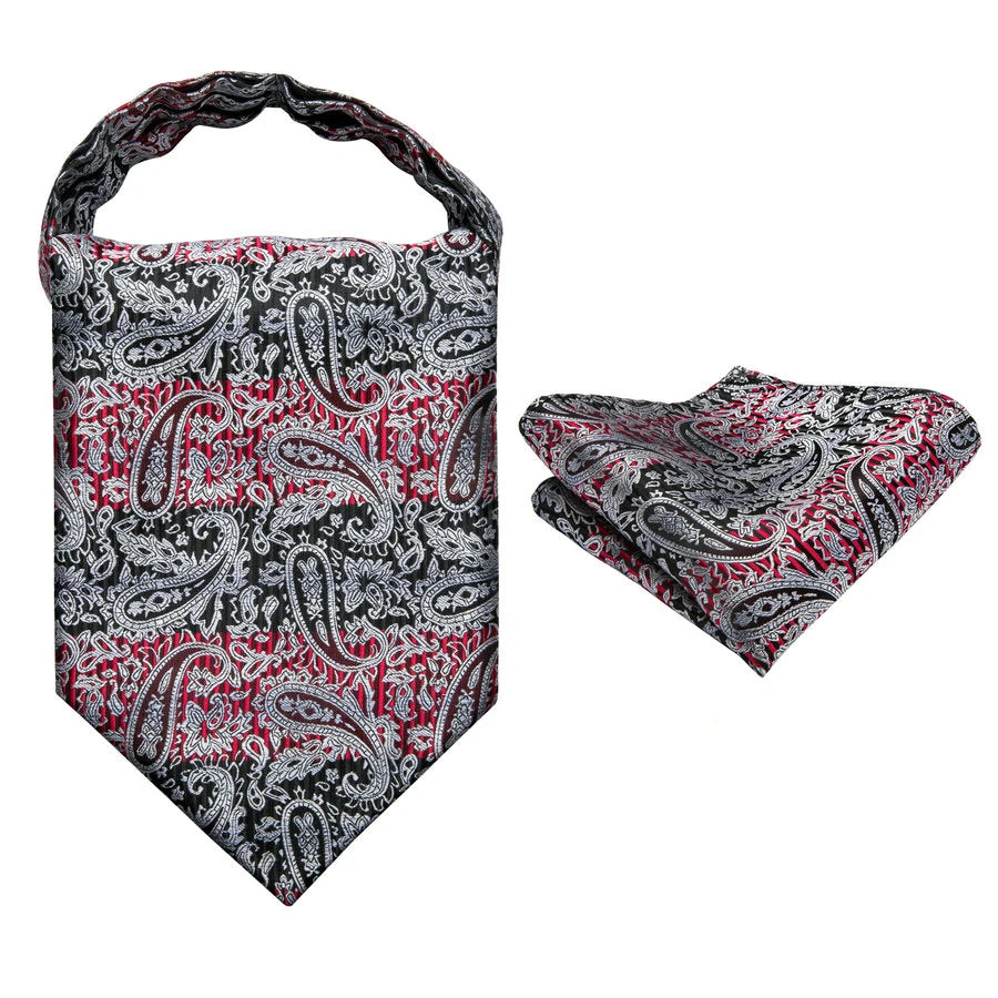 Ascot Tie Set, Classic Cravat with Pocket Square & Decorative Ring, Fashion Men's Neck Accessories Wedding Party silk Daily Wear Qme