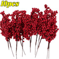 Artificial Berries Branches Christmas Red Holly Berry Stem DIY Flowers Simulation Plant Xmas Tree New Year Party Decor Ornaments Qme 10PCS