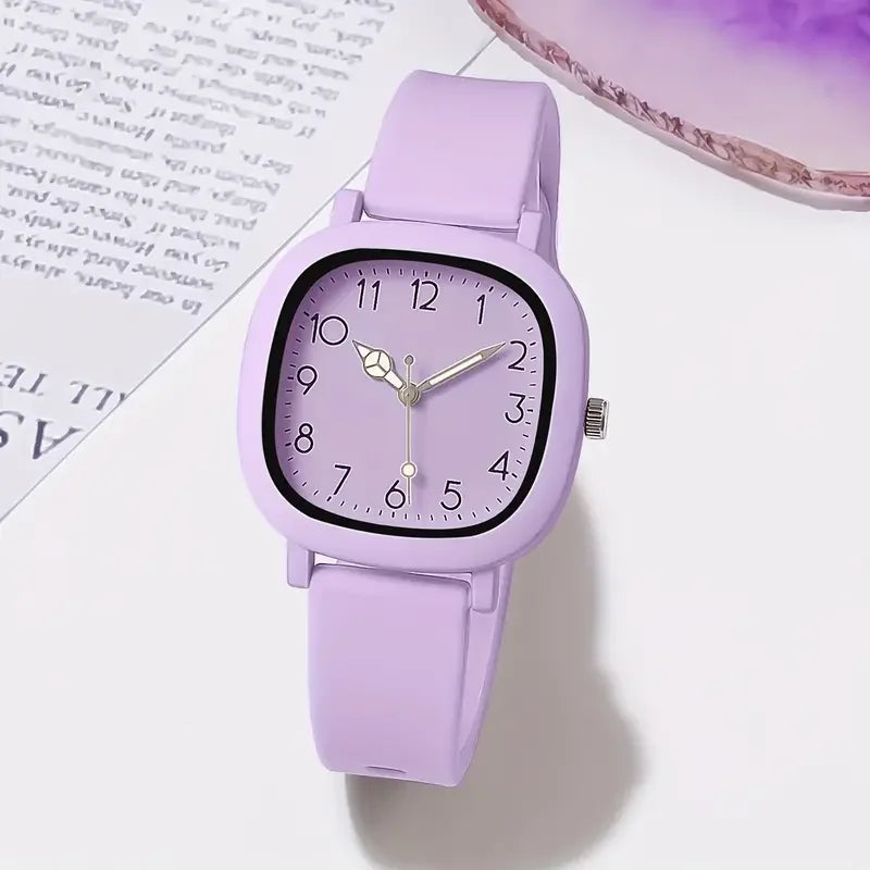 Candy Color Square Women Watch Casual Silicone Band Quartz Wristwatch 10 Colors Fashion Ladies Sports Clock Reloj Mujer No Box Qme PURPLE