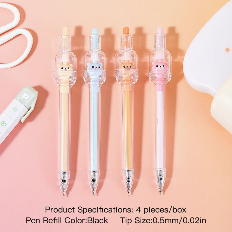 4 Pcs Wishing Bear Fidget Spinner Pen Set, Cute Stress Relief Gel Pens for Students Qme 4 Pcs