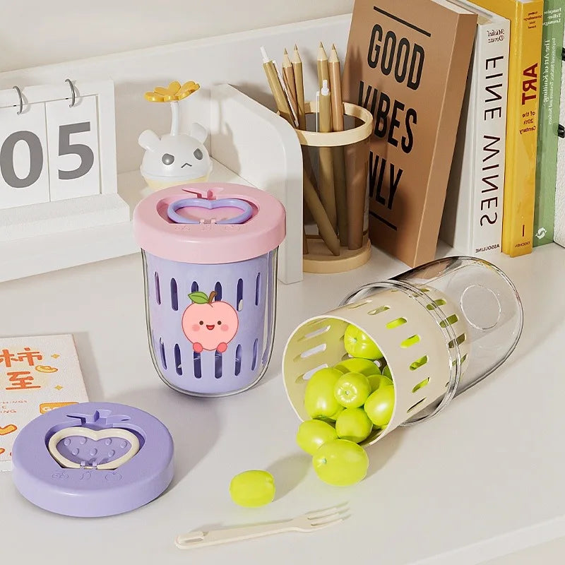 Double-walled Salad Cup with Fork Handle Draining Fruit Cup Portable Leak-proof Oatmeal Container Fresh Food Storage Container Qme