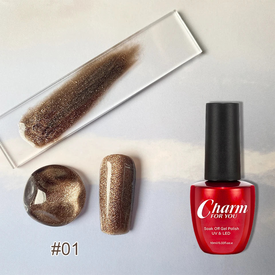 CHARM Amber Cat Eye Gel Nail Polish Magnetic Lacquer UV LED Soak Off Qme 01