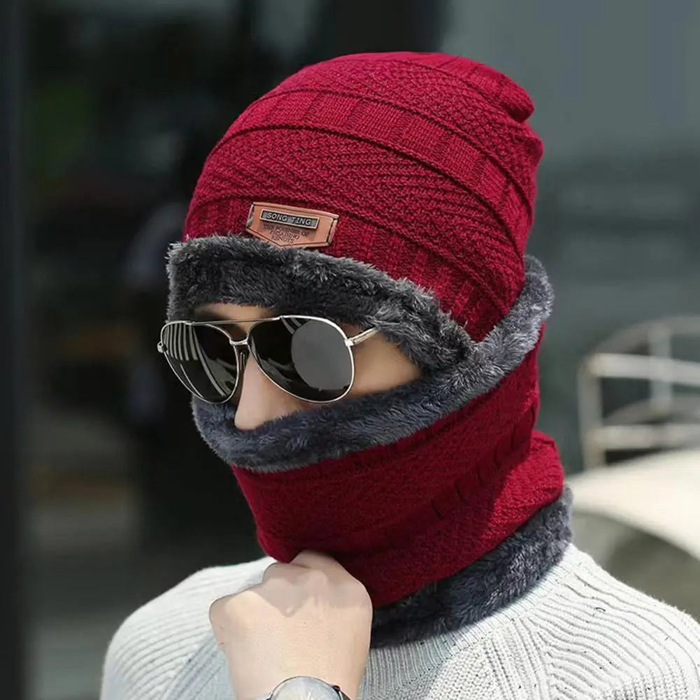 Winter Fleece Scarf Hats Thicken Plush Warm Beanies Wool Knit Caps Men Women Outdoor Cycling Ski Cold Protection Neck Mask Hat Qme
