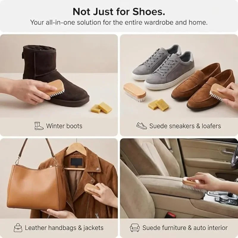 Suede Shoe Clean Wooden Brush Stain Eraser Crepe Pad Nubuck Leather Qme