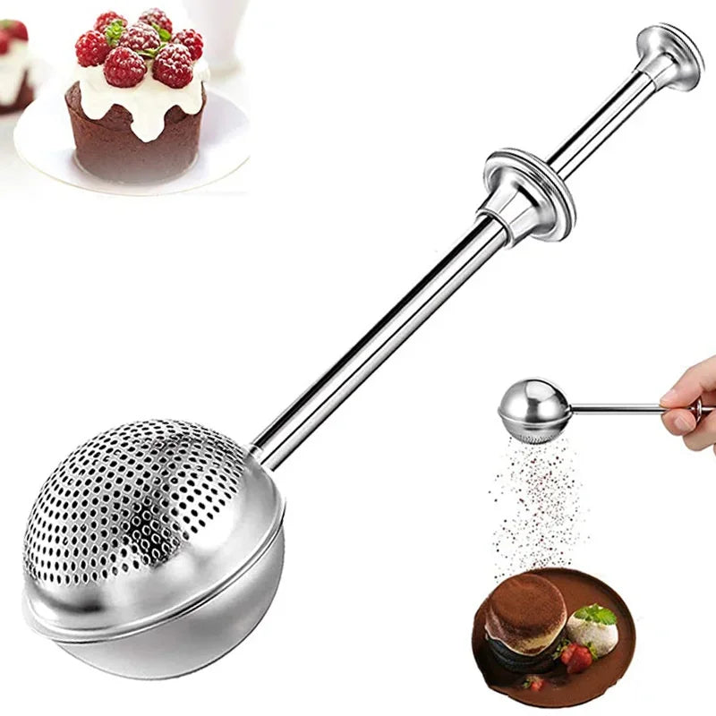 1pc Flour Sprinkler Stainless Steel, Flour Filter One Hand Operation Spring Flour Sieve, Dust Collector Flour Sprinkler Tool Qme